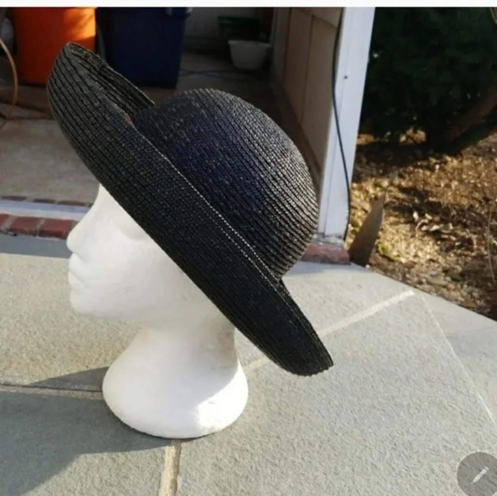 Black Rattan braided‎ leather  band hat
